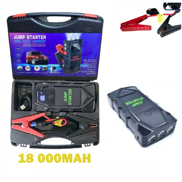 Мултифункционален автомобилен стартер Jump Starter 18000mAh, 12V, Максимален ток 2000A